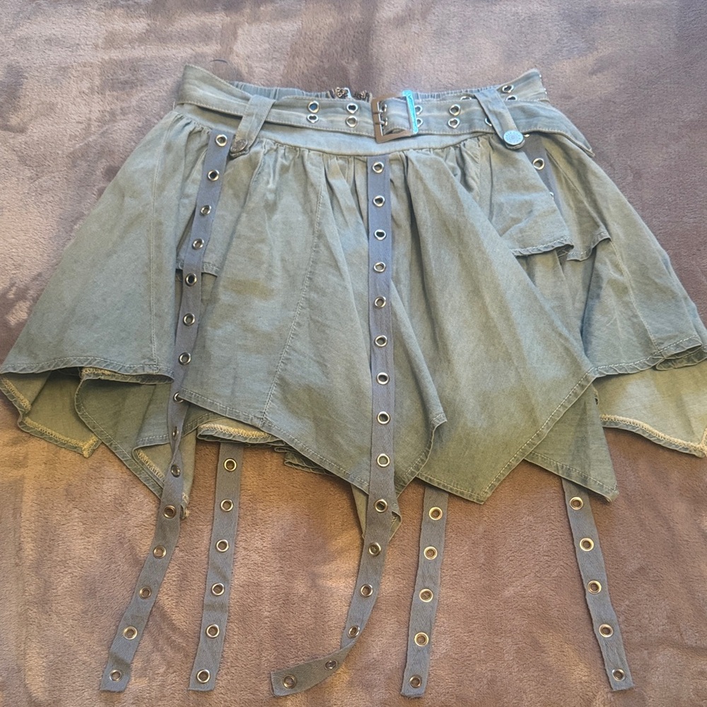 Womens Denim Grommet Detail Layered Skirt